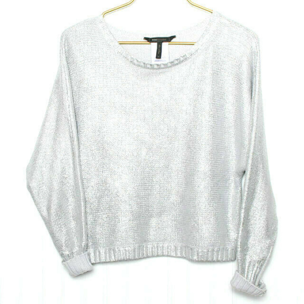 BCBGMaxazria Metallic Silver Grey Sweater M (x07)